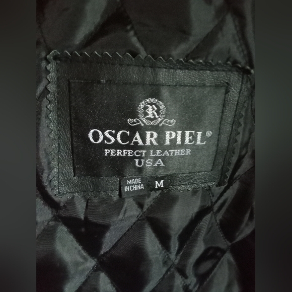 Vintage Oscar Piel Perfect Leather USA Flag Stars Stripes Jacket Size Medium Y2K - Picture 9 of 9